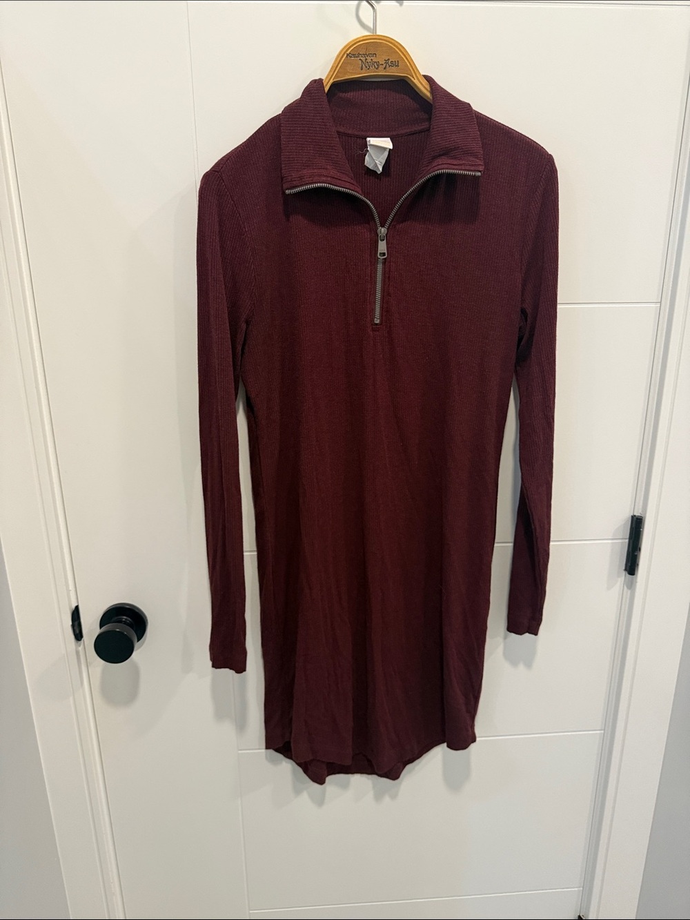 Lole Ribbed Half-Zip long sleeve mini dress in Burgundy size large